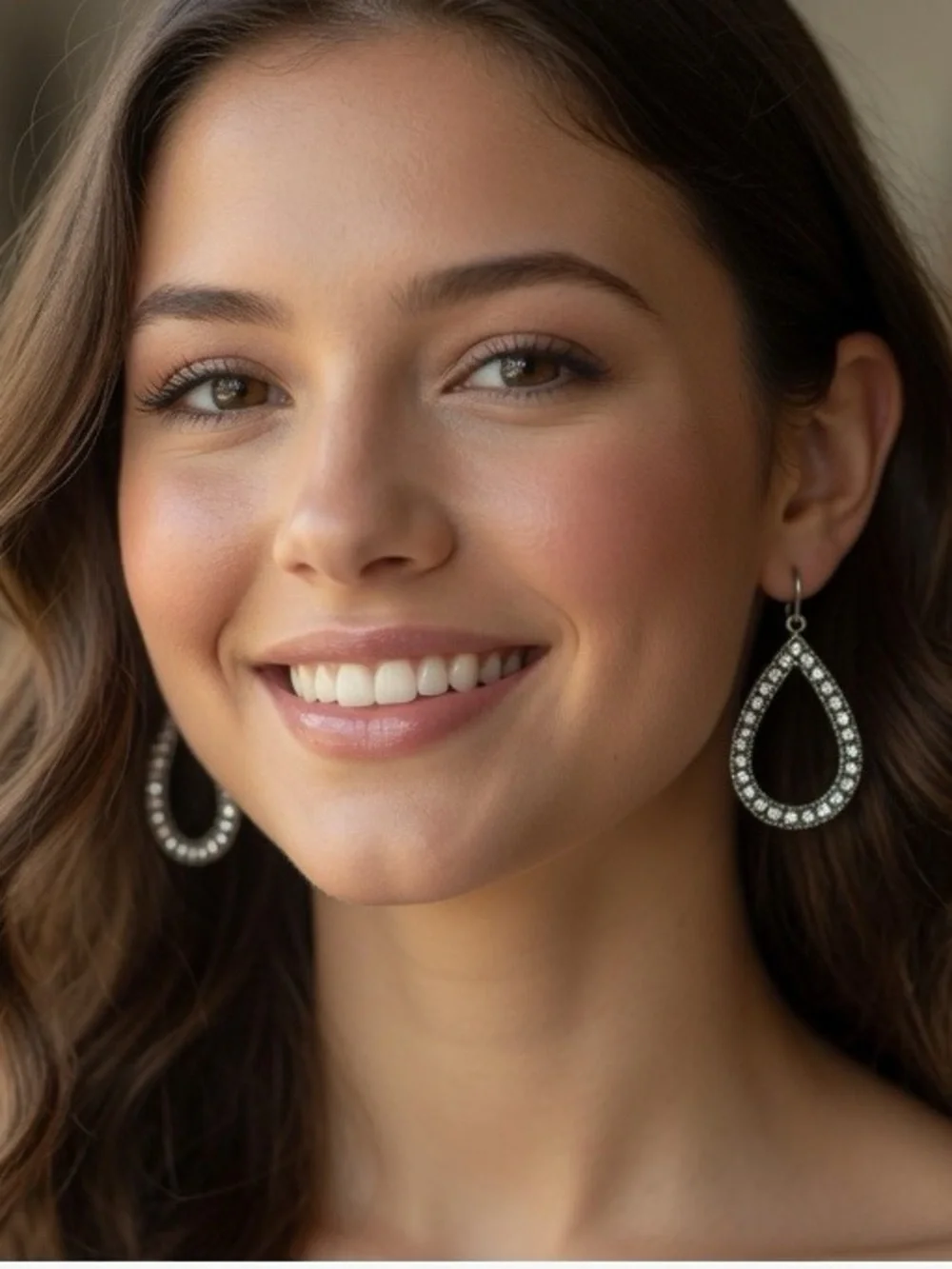 Silver Teardrop Crystal Pave Style Marcasite Drop Earrings 1.5
